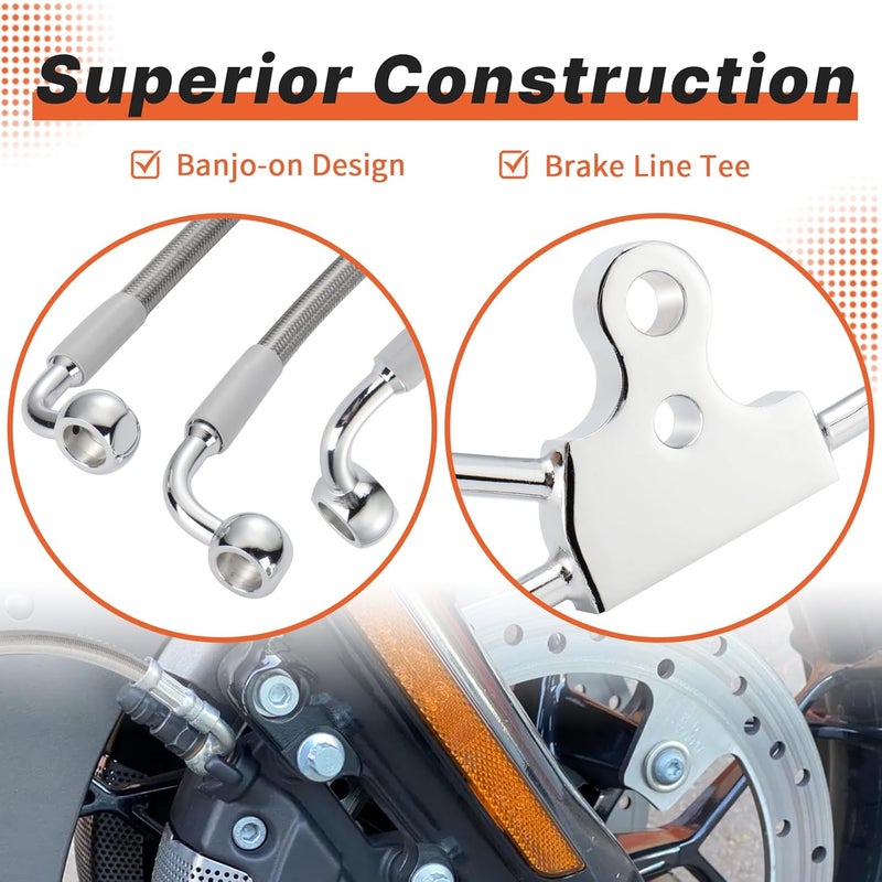 Prewired 14" Handlebars Extended Front Brake Line for Harley 1996-2013 Touring NO ABS Street Glide/Road King/Road Glide/Electra Glide Models, Stainless Steel Braided, Silver - Image 5